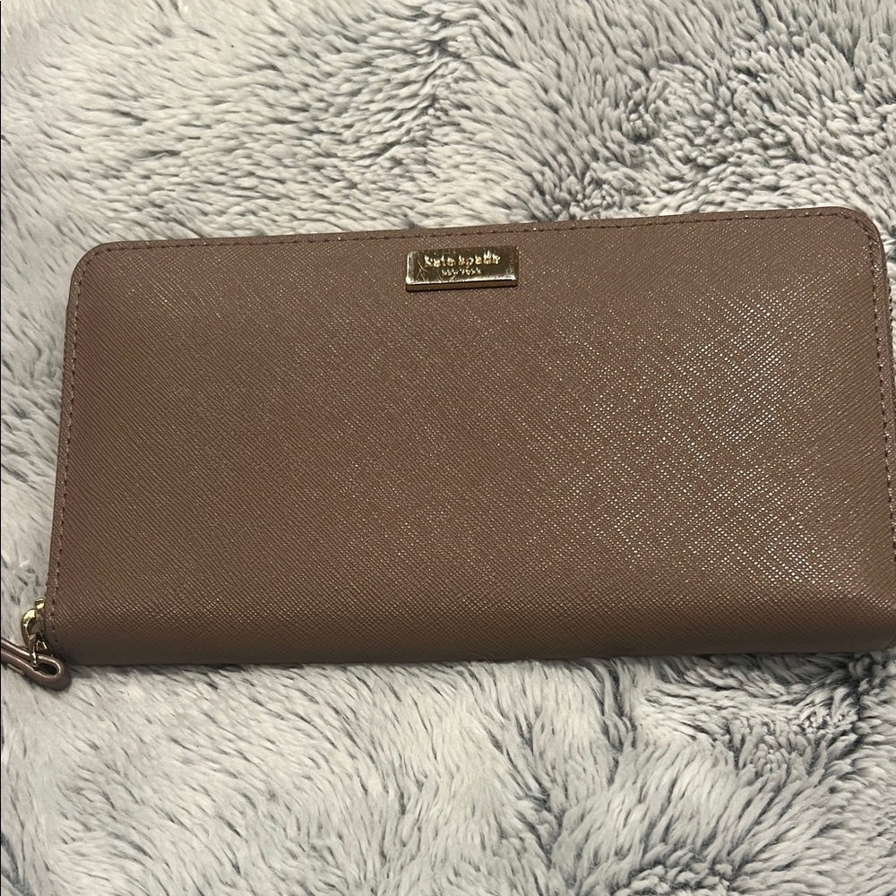 kate spade New York Taupe Zip-Around Leather Wallet